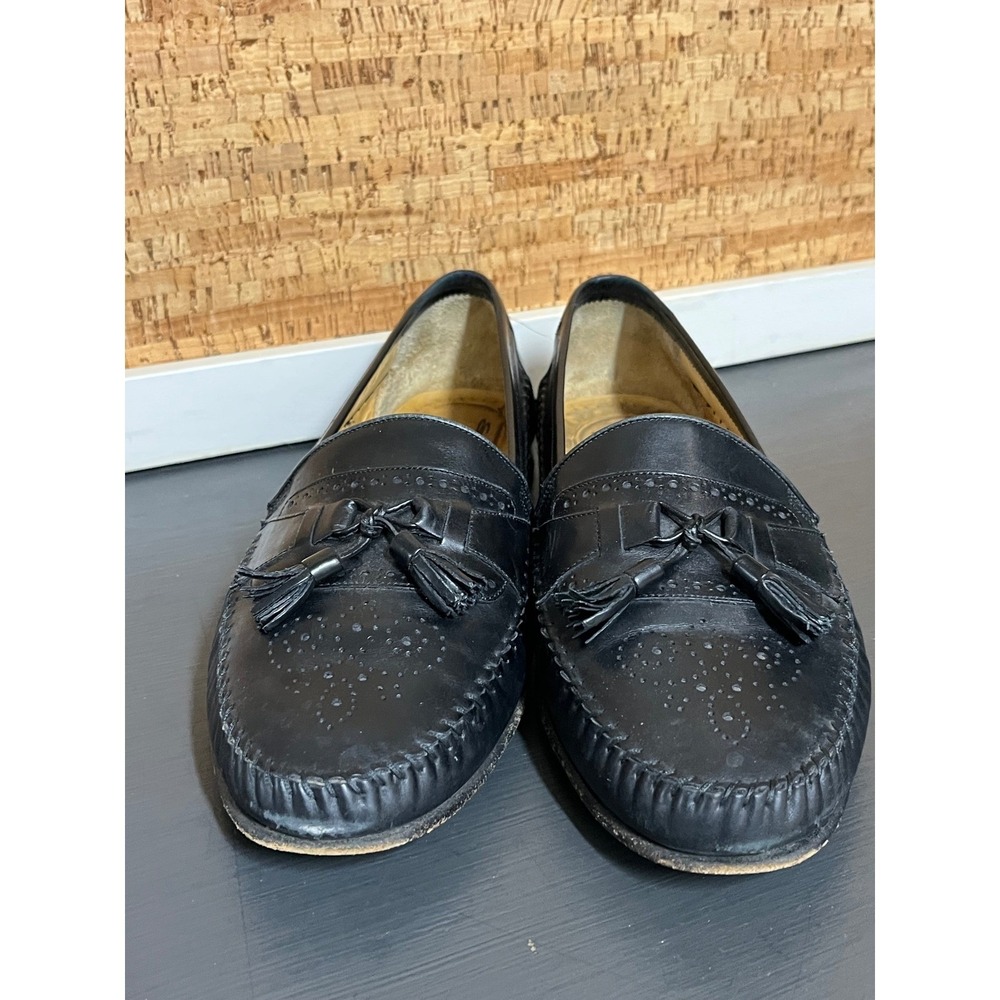 Santoni Mens Black Leather Tassel Loafers Brogue Wingtip Made in Italy Size 12 D - Picture 3 of 13